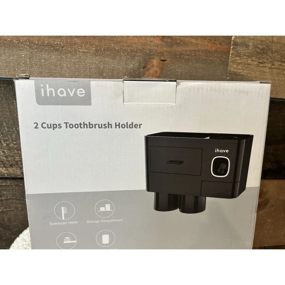 IHAVE 2 CUPS BLACK‎ TOOTHBRUSH HOLDER NEW